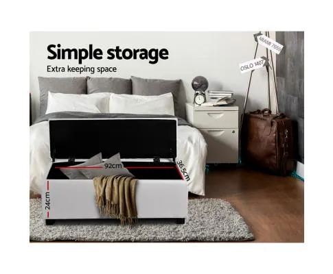 Large PU Leather Storage Ottoman - White