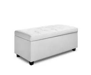 Large PU Leather Storage Ottoman - White