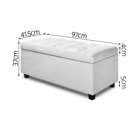 Large PU Leather Storage Ottoman - White