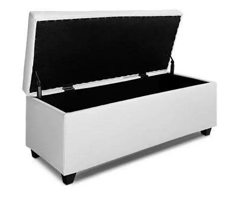 Large PU Leather Storage Ottoman - White