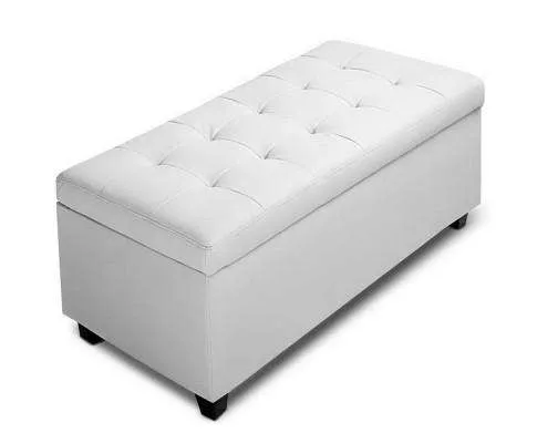 Large PU Leather Storage Ottoman - White