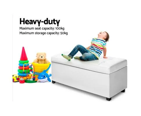 Large PU Leather Storage Ottoman - White