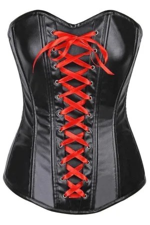 Lavish Wet Look Faux Leather Lace-Up Over Bust Corset