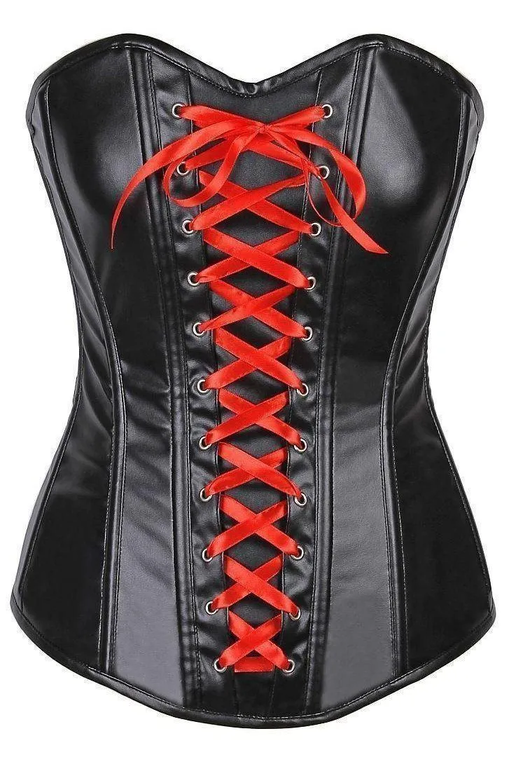 Lavish Wet Look Faux Leather Lace-Up Over Bust Corset