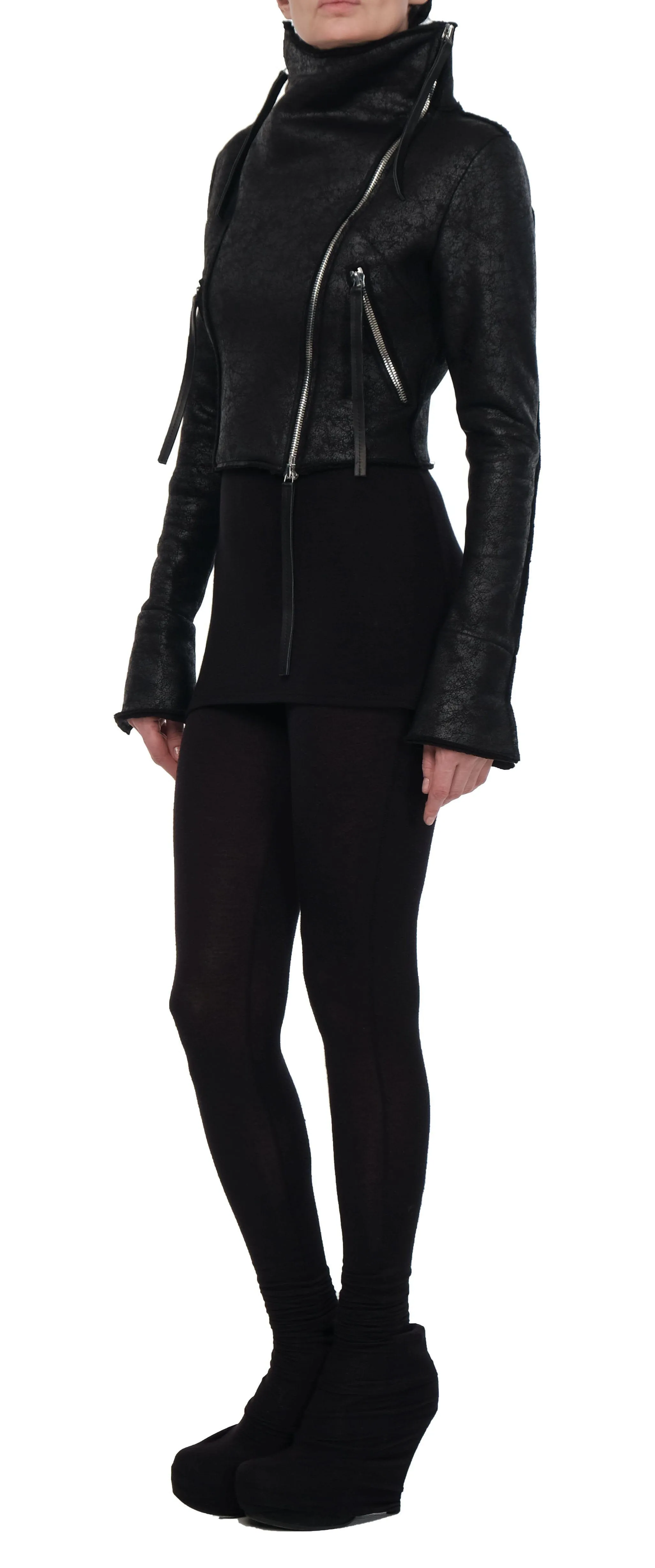 Leather Effect Jacket with Zippers