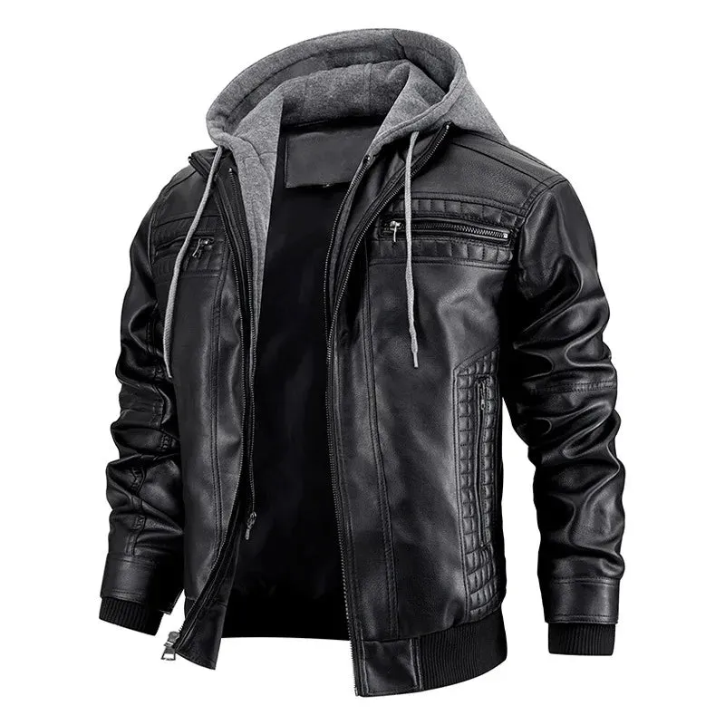 Leather Haven™ | Men's Leather Jacket | Genuine Leather, Detachable Hood & Stylish Design