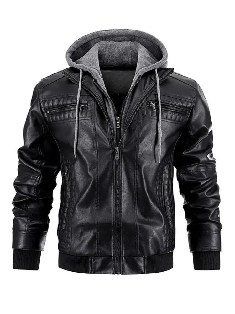 Leather Haven™ | Men's Leather Jacket | Genuine Leather, Detachable Hood & Stylish Design