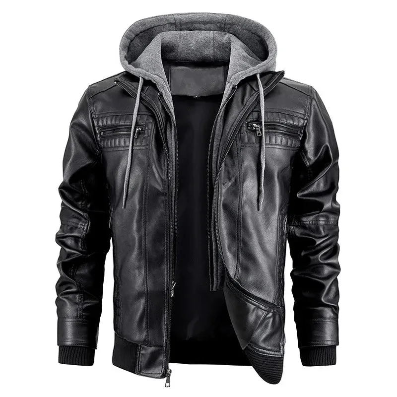 Leather Haven™ | Men's Leather Jacket | Genuine Leather, Detachable Hood & Stylish Design