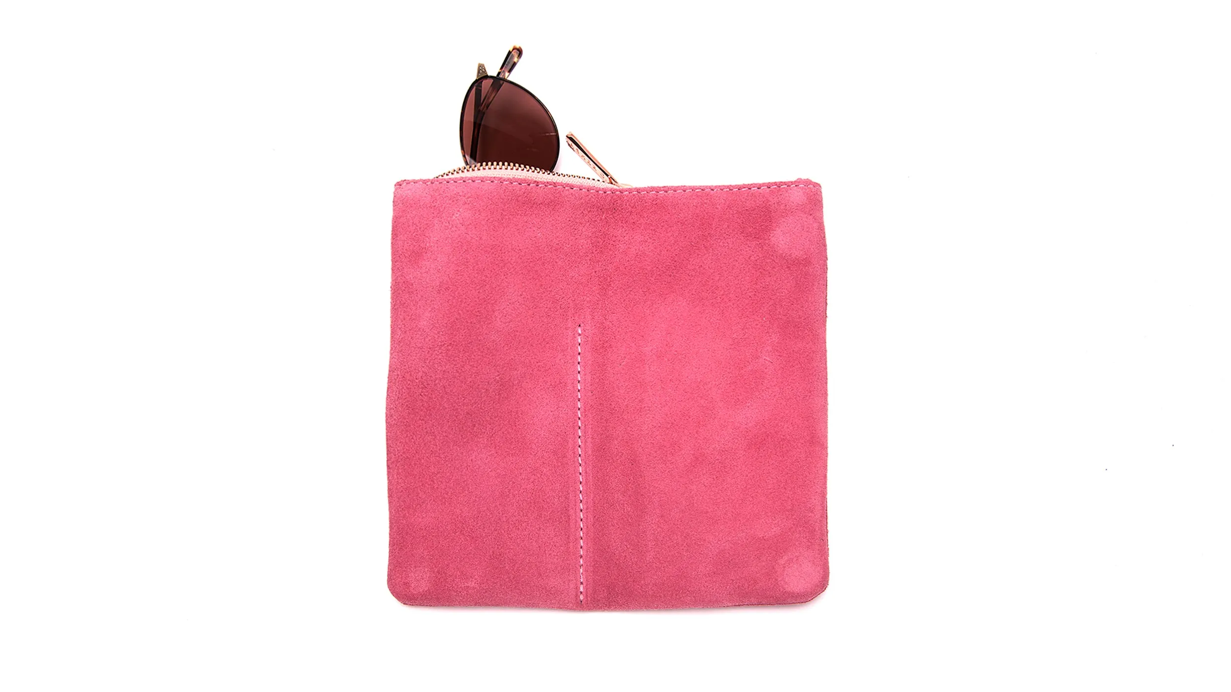 LEATHER POUCH-Pink Suede