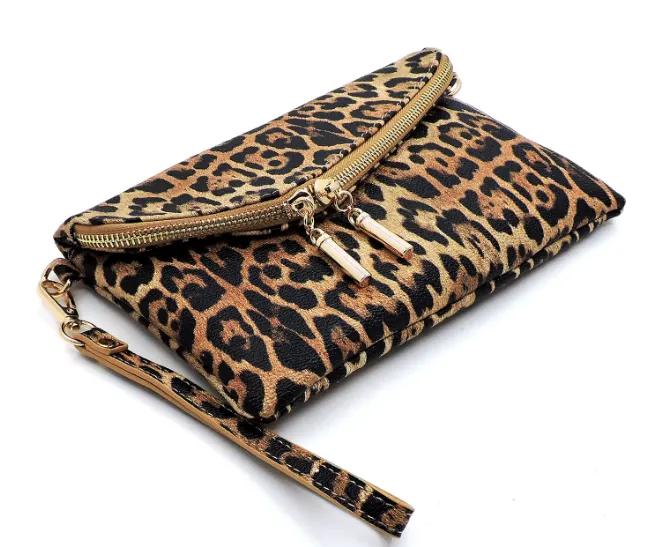 Leopard Envelope Fold over Clutch Crossbody Bag