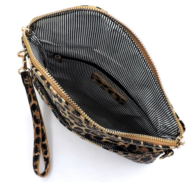 Leopard Envelope Fold over Clutch Crossbody Bag