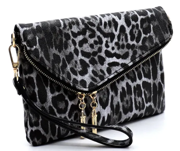 Leopard Envelope Fold over Clutch Crossbody Bag