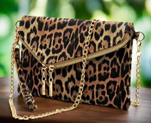 Leopard Envelope Fold over Clutch Crossbody Bag