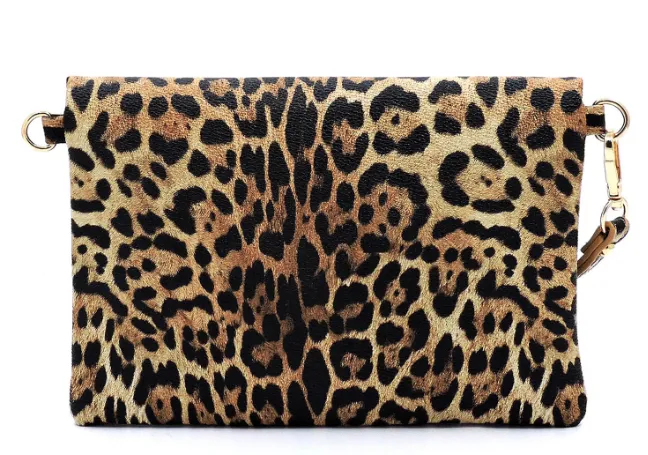 Leopard Envelope Fold over Clutch Crossbody Bag