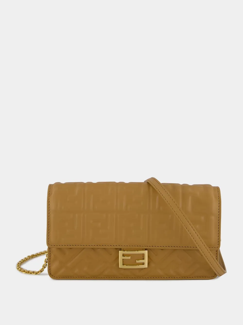Light Brown Nappa Leather Wallet on Chain Baguette