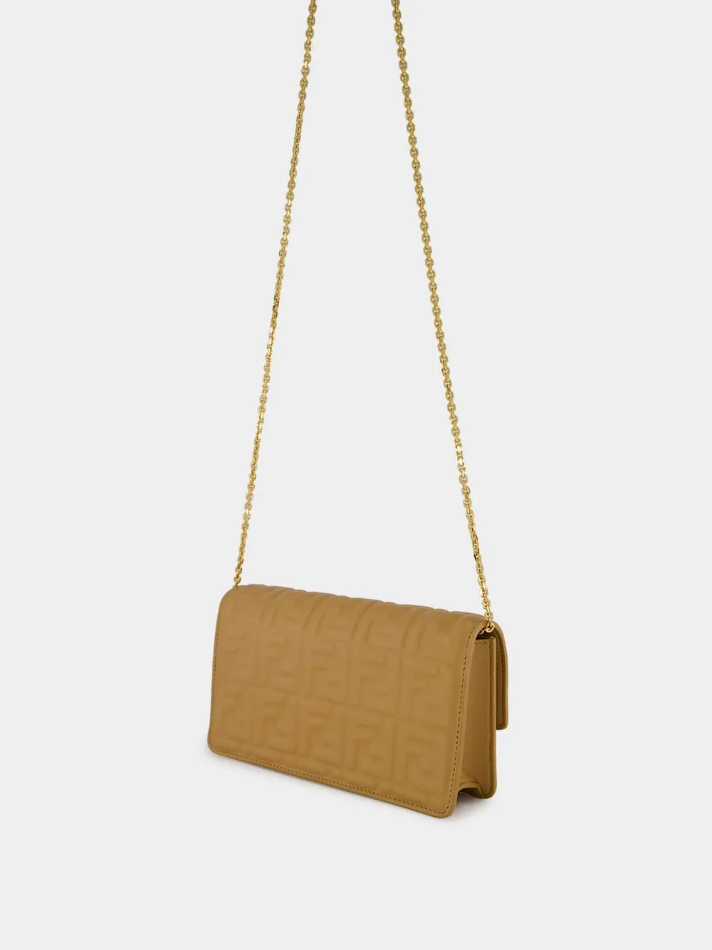 Light Brown Nappa Leather Wallet on Chain Baguette