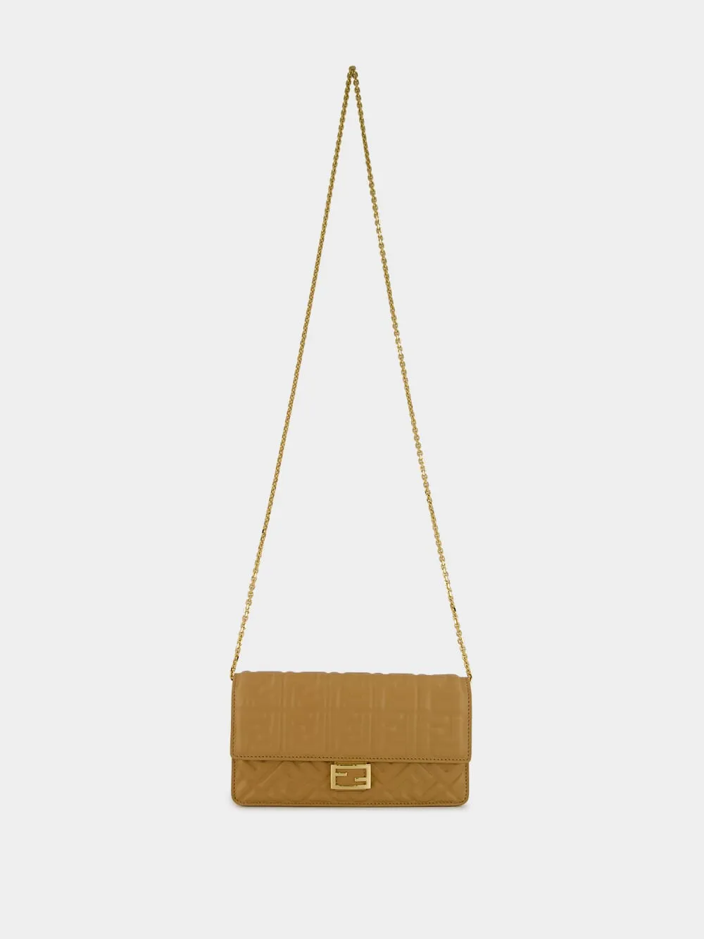 Light Brown Nappa Leather Wallet on Chain Baguette
