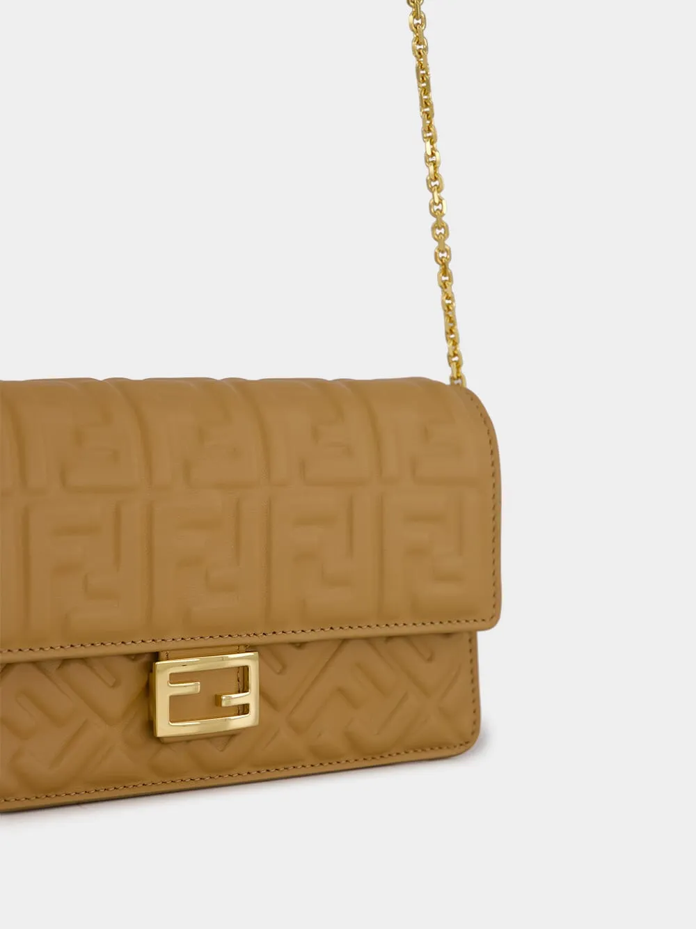 Light Brown Nappa Leather Wallet on Chain Baguette