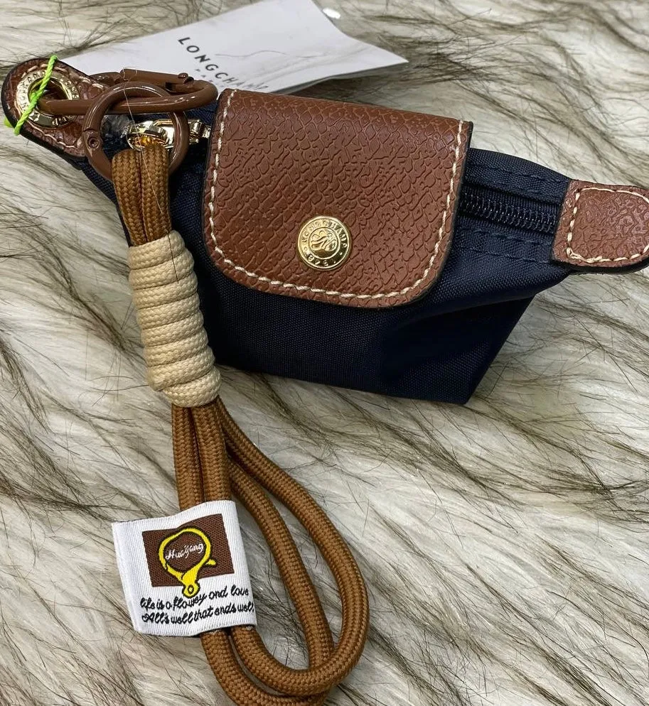 Longchamp Micro Nylon Pouch with Leather Flap and Wrist Strap (5x3)