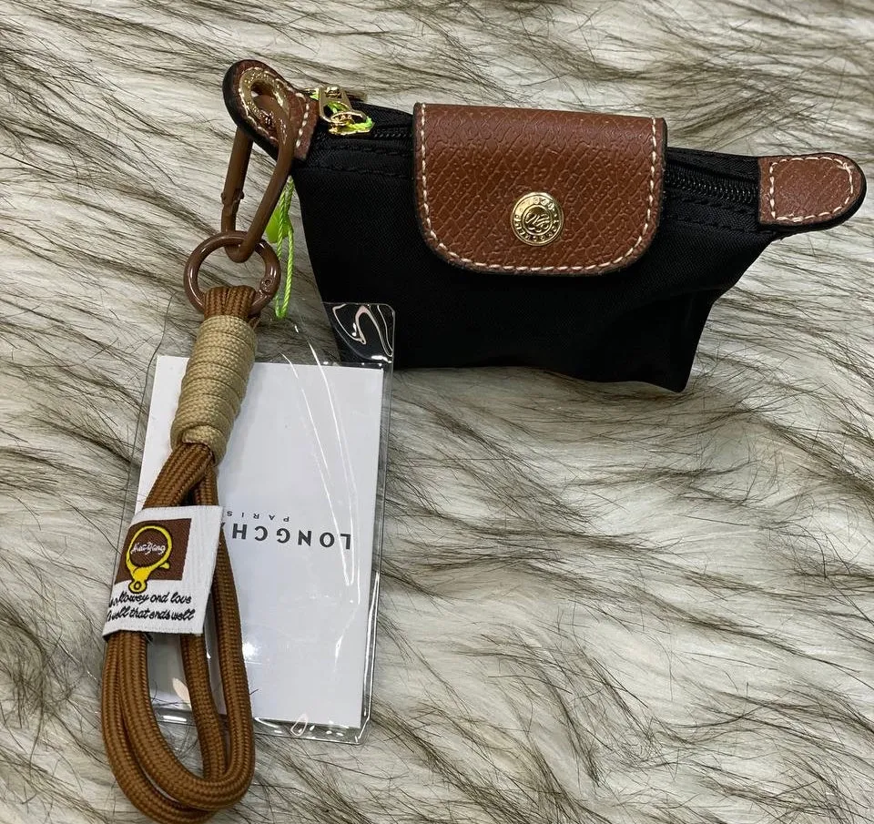 Longchamp Micro Nylon Pouch with Leather Flap and Wrist Strap (5x3)