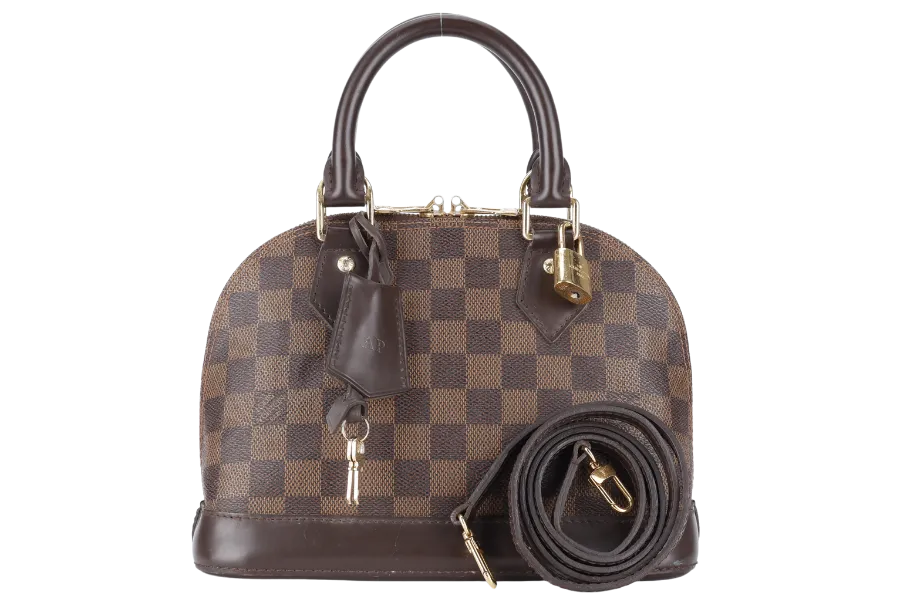 LOUIS VUITTON N40606 ALMA BB BROWN DAMIER EBENE GOLD HARDWARE WITH LONG STRAPS, PADLOCK AND KEYS