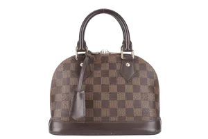 LOUIS VUITTON N40606 ALMA BB BROWN DAMIER EBENE GOLD HARDWARE WITH LONG STRAPS, PADLOCK AND KEYS
