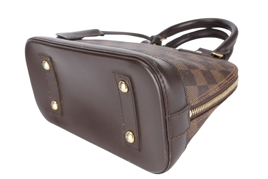 LOUIS VUITTON N40606 ALMA BB BROWN DAMIER EBENE GOLD HARDWARE WITH LONG STRAPS, PADLOCK AND KEYS