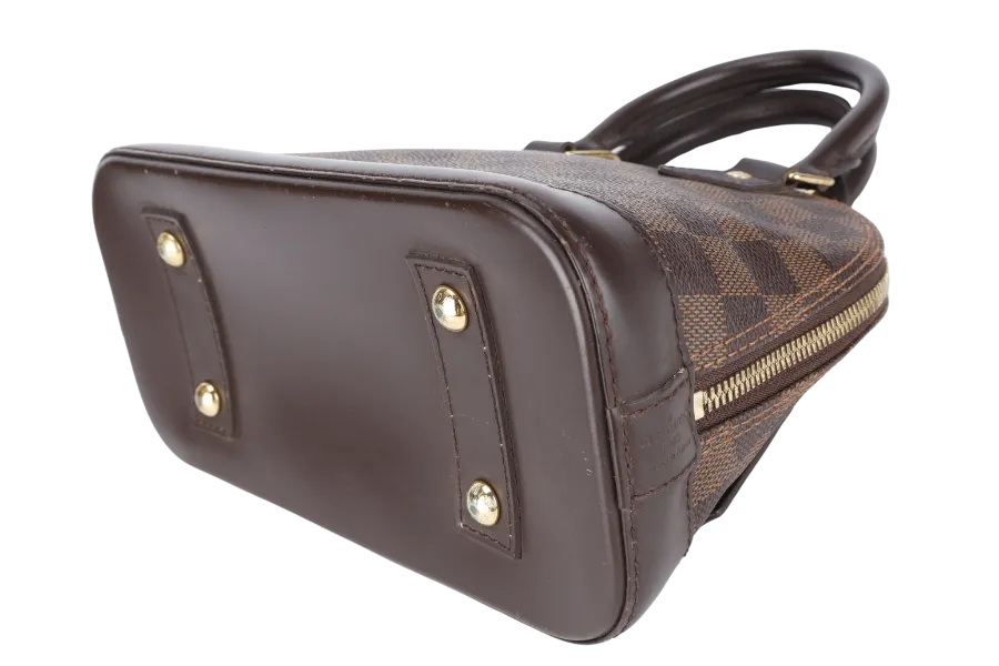 LOUIS VUITTON N40606 ALMA BB BROWN DAMIER EBENE GOLD HARDWARE WITH LONG STRAPS, PADLOCK AND KEYS
