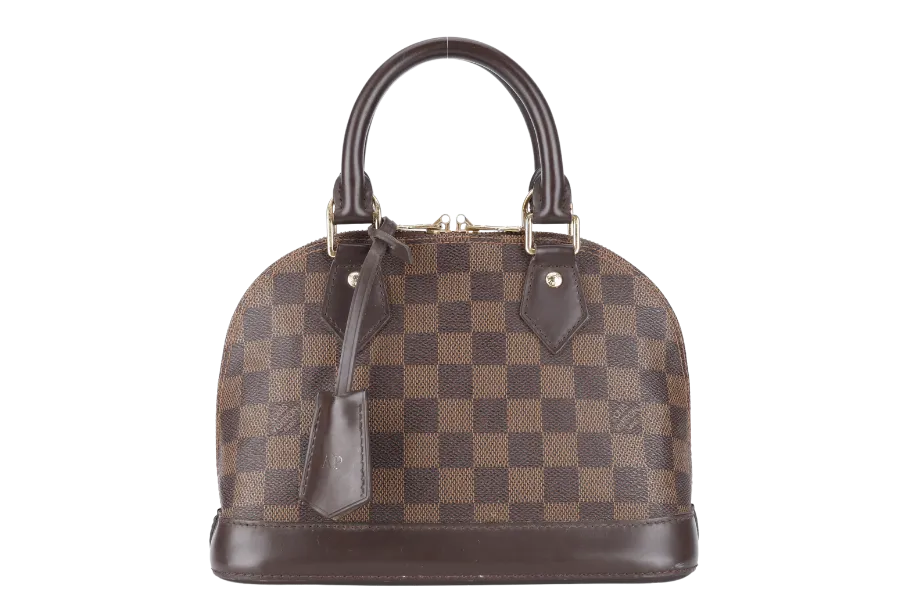 LOUIS VUITTON N40606 ALMA BB BROWN DAMIER EBENE GOLD HARDWARE WITH LONG STRAPS, PADLOCK AND KEYS