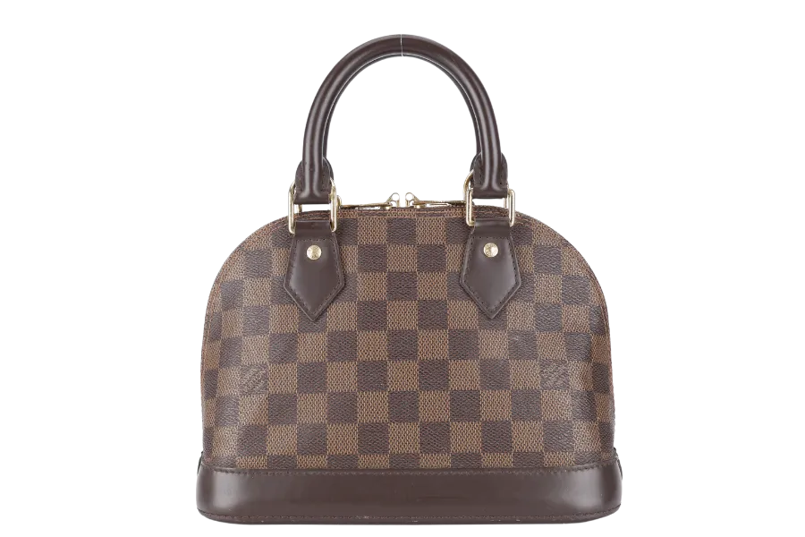 LOUIS VUITTON N40606 ALMA BB BROWN DAMIER EBENE GOLD HARDWARE WITH LONG STRAPS, PADLOCK AND KEYS