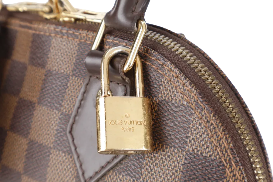 LOUIS VUITTON N40606 ALMA BB BROWN DAMIER EBENE GOLD HARDWARE WITH LONG STRAPS, PADLOCK AND KEYS