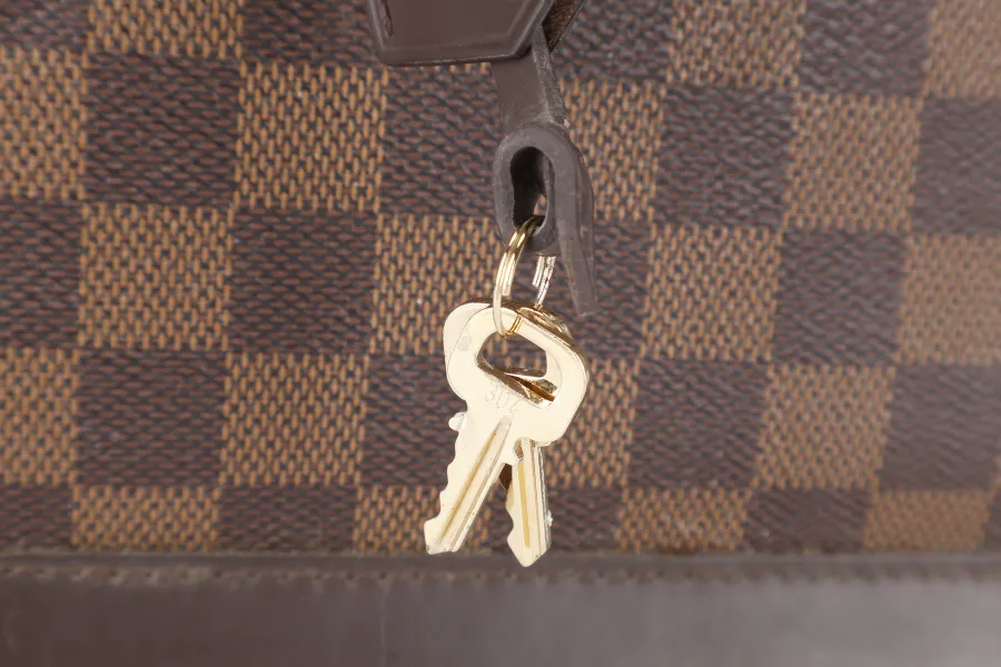 LOUIS VUITTON N40606 ALMA BB BROWN DAMIER EBENE GOLD HARDWARE WITH LONG STRAPS, PADLOCK AND KEYS