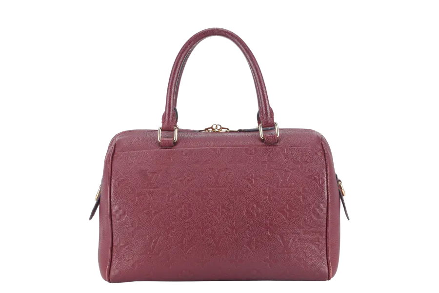 LOUIS VUITTON SPEEDY BANDOULIERE 25 (M44145) BURGUNDY MONOGRAM EMPREINTE GOLD HARDWARE WITH STRAPS, LOCK AND KEYS