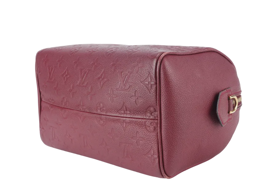 LOUIS VUITTON SPEEDY BANDOULIERE 25 (M44145) BURGUNDY MONOGRAM EMPREINTE GOLD HARDWARE WITH STRAPS, LOCK AND KEYS
