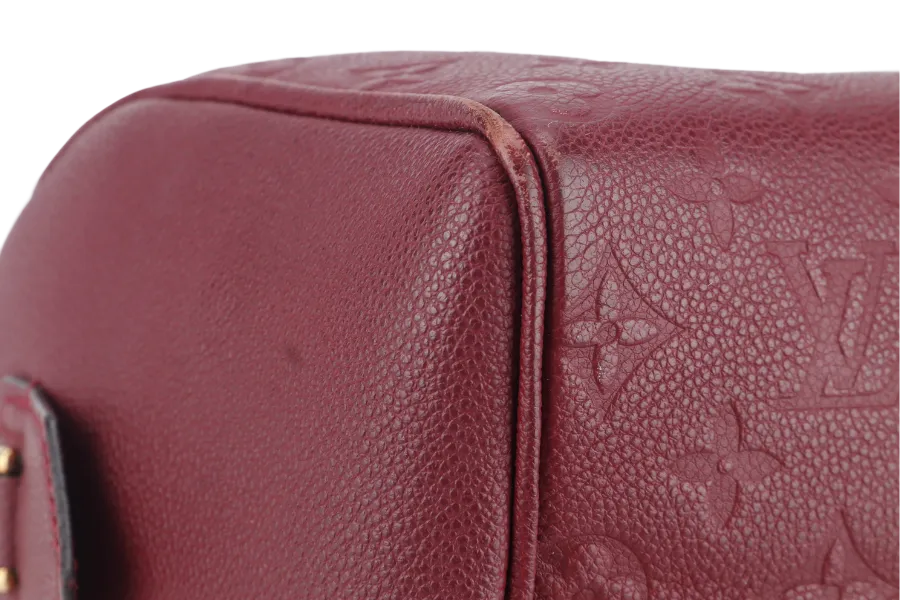 LOUIS VUITTON SPEEDY BANDOULIERE 25 (M44145) BURGUNDY MONOGRAM EMPREINTE GOLD HARDWARE WITH STRAPS, LOCK AND KEYS