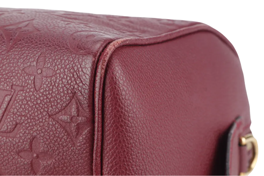 LOUIS VUITTON SPEEDY BANDOULIERE 25 (M44145) BURGUNDY MONOGRAM EMPREINTE GOLD HARDWARE WITH STRAPS, LOCK AND KEYS