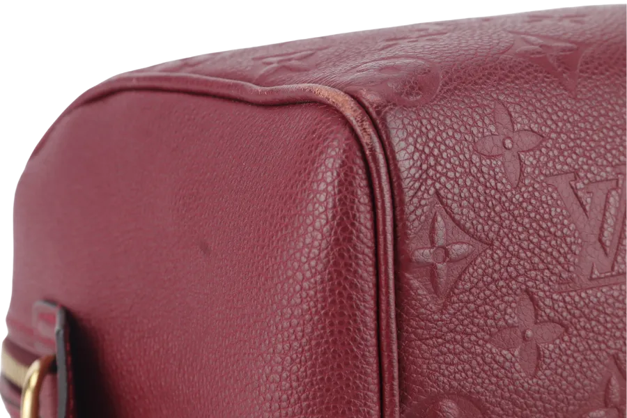 LOUIS VUITTON SPEEDY BANDOULIERE 25 (M44145) BURGUNDY MONOGRAM EMPREINTE GOLD HARDWARE WITH STRAPS, LOCK AND KEYS