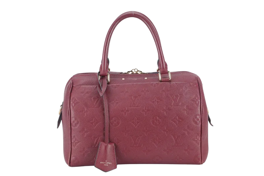 LOUIS VUITTON SPEEDY BANDOULIERE 25 (M44145) BURGUNDY MONOGRAM EMPREINTE GOLD HARDWARE WITH STRAPS, LOCK AND KEYS