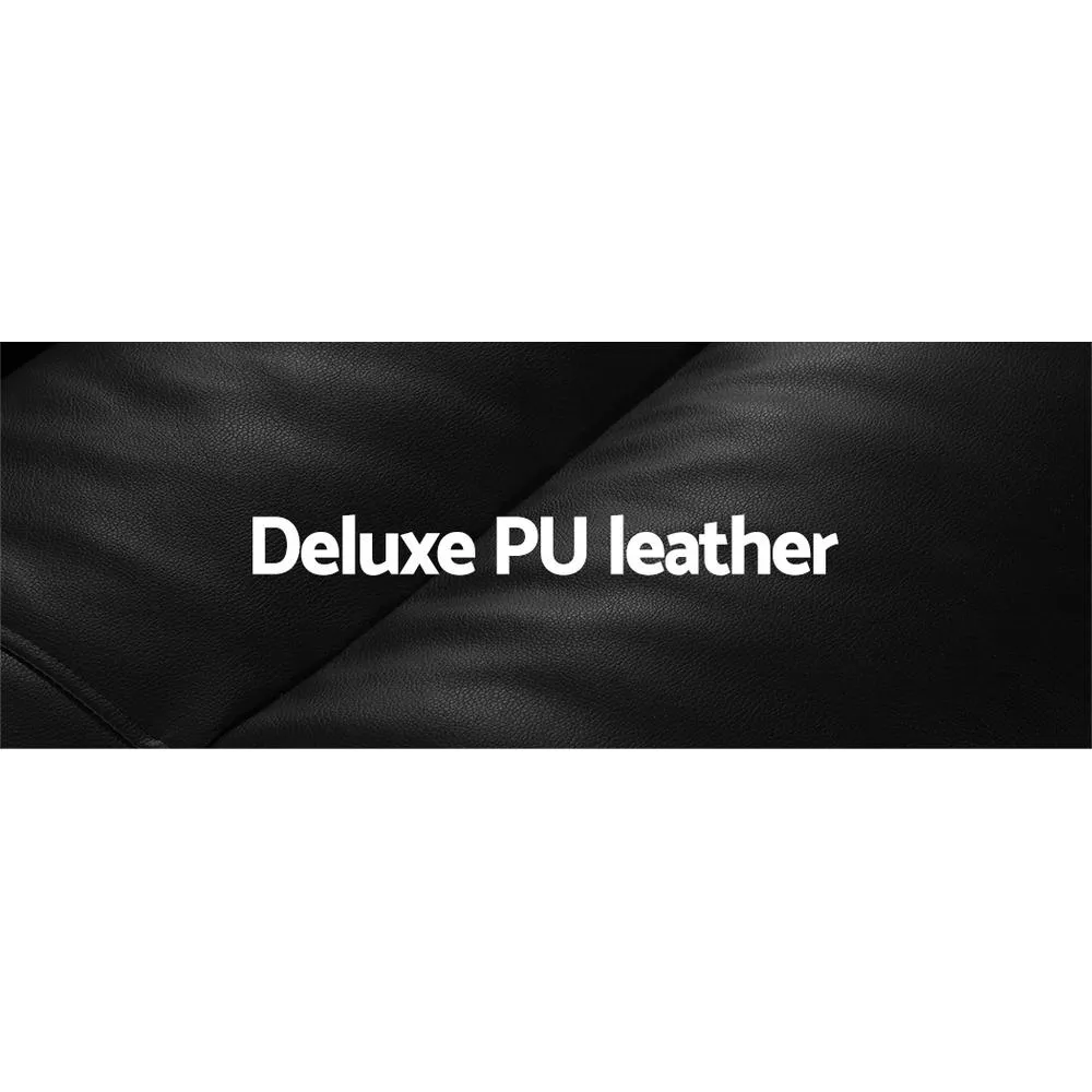 Lounge Sofa DOUBLE Floor Recliner Chaise Chair Folding PU leather Black