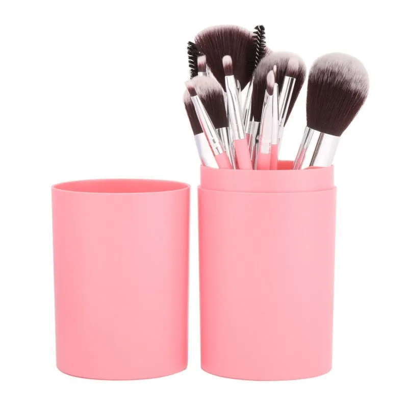 Makeup Brushes 12 PCS Set in Leather Cup Holder Case