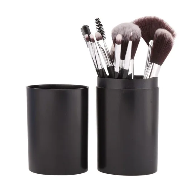 Makeup Brushes 12 PCS Set in Leather Cup Holder Case