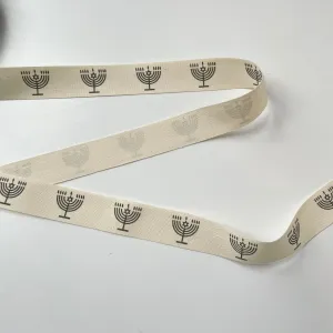 May Arts Ivory Cotton Ribbon - Menorah