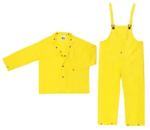 MCR Safety Three-Piece Rain Suit, Jacket/Hood/Pants, 0.28 mm PVC/Nylon, Yellow, 2X-Large, 3003X2