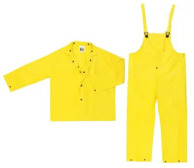 MCR Safety Three-Piece Rain Suit, Jacket/Hood/Pants, 0.28 mm PVC/Nylon, Yellow, 2X-Large, 3003X2