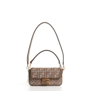 Medium Baguette - Brown Houndstooth Wool Bag With FF Embroidery