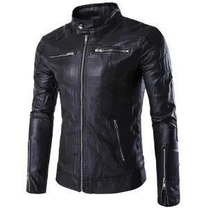 Mens Autumn Winter Pu Leather Punk Jacket
