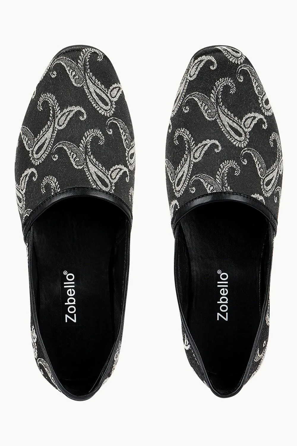 Mens Black Paisley Slip-On Juttis