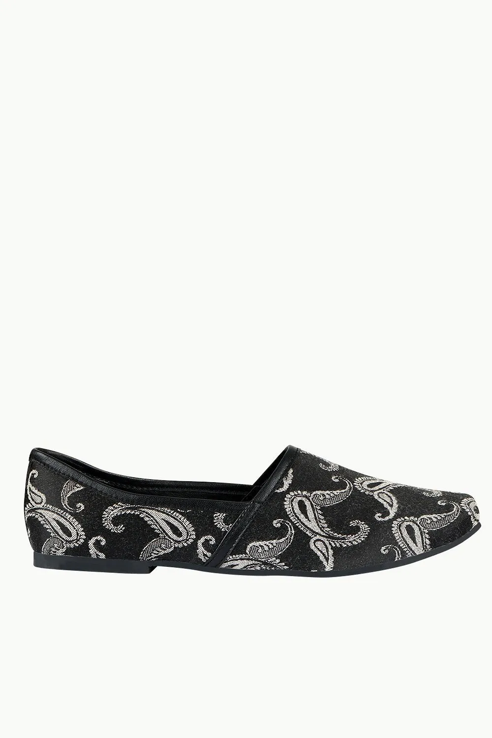 Mens Black Paisley Slip-On Juttis