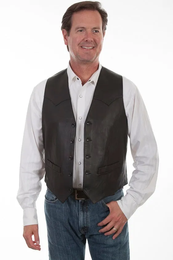 Men's Leather Vest Collection: Scully Western Lambskin, Button Front Black