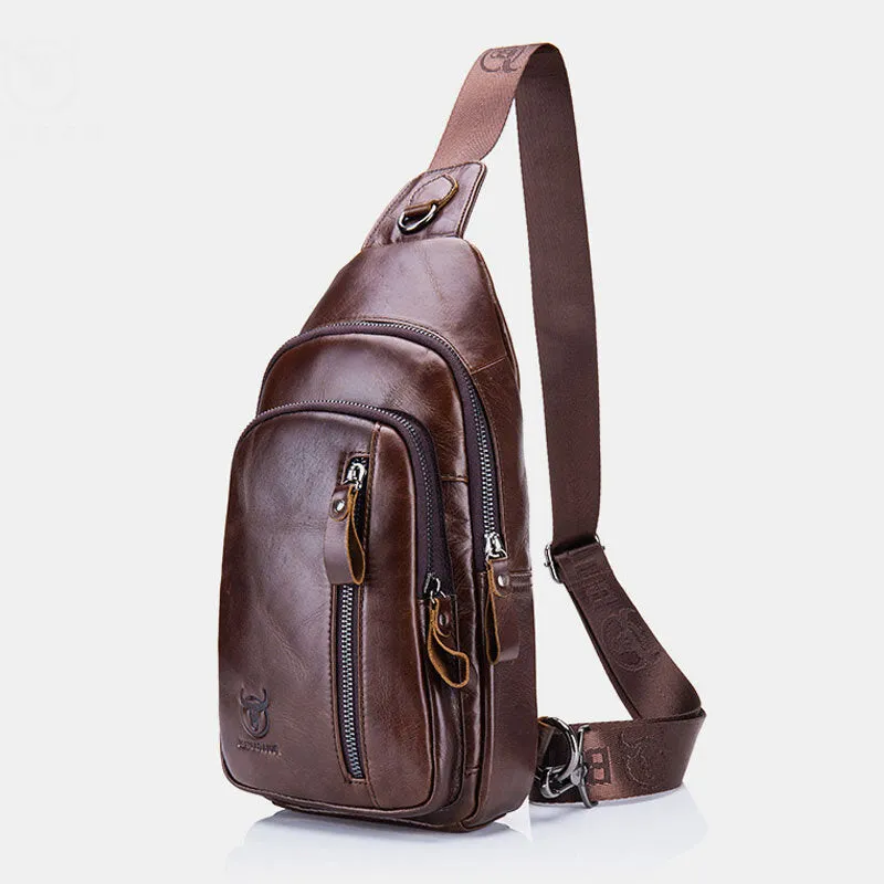 Messenger Bag For Men Large Chest Bag Capacity Genuine Leather Shoulder Bag